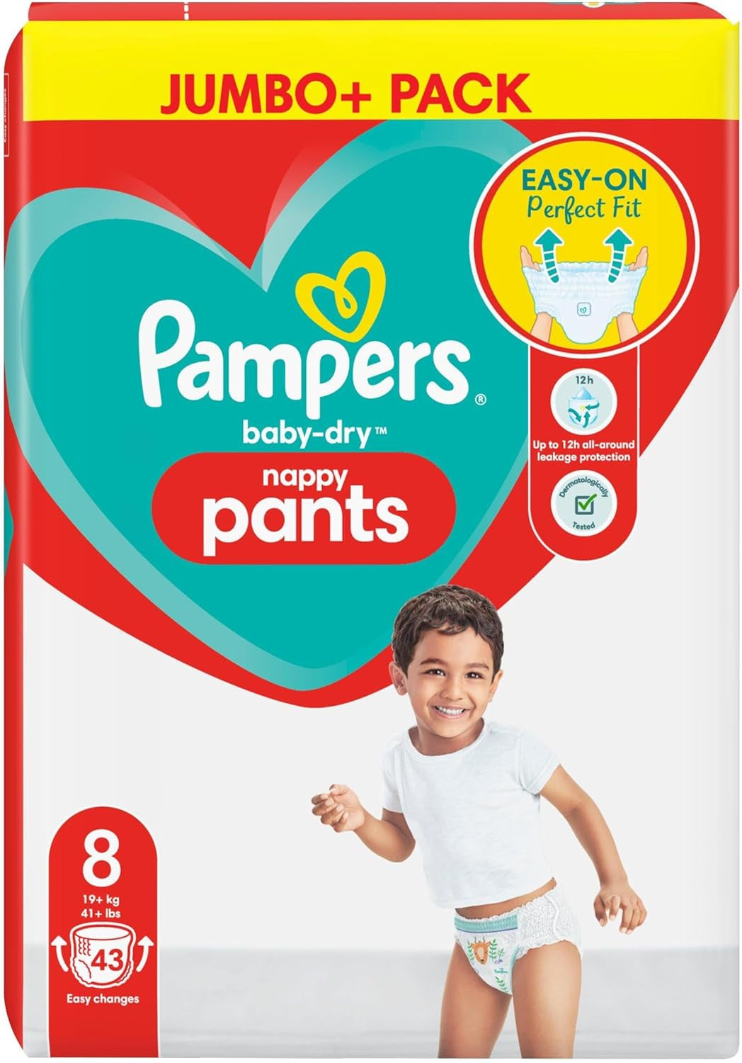 Pampers Baby-Dry blöjor, storlek 8, 43 blöjor, från 19 kg, Jumbo+ förpackning