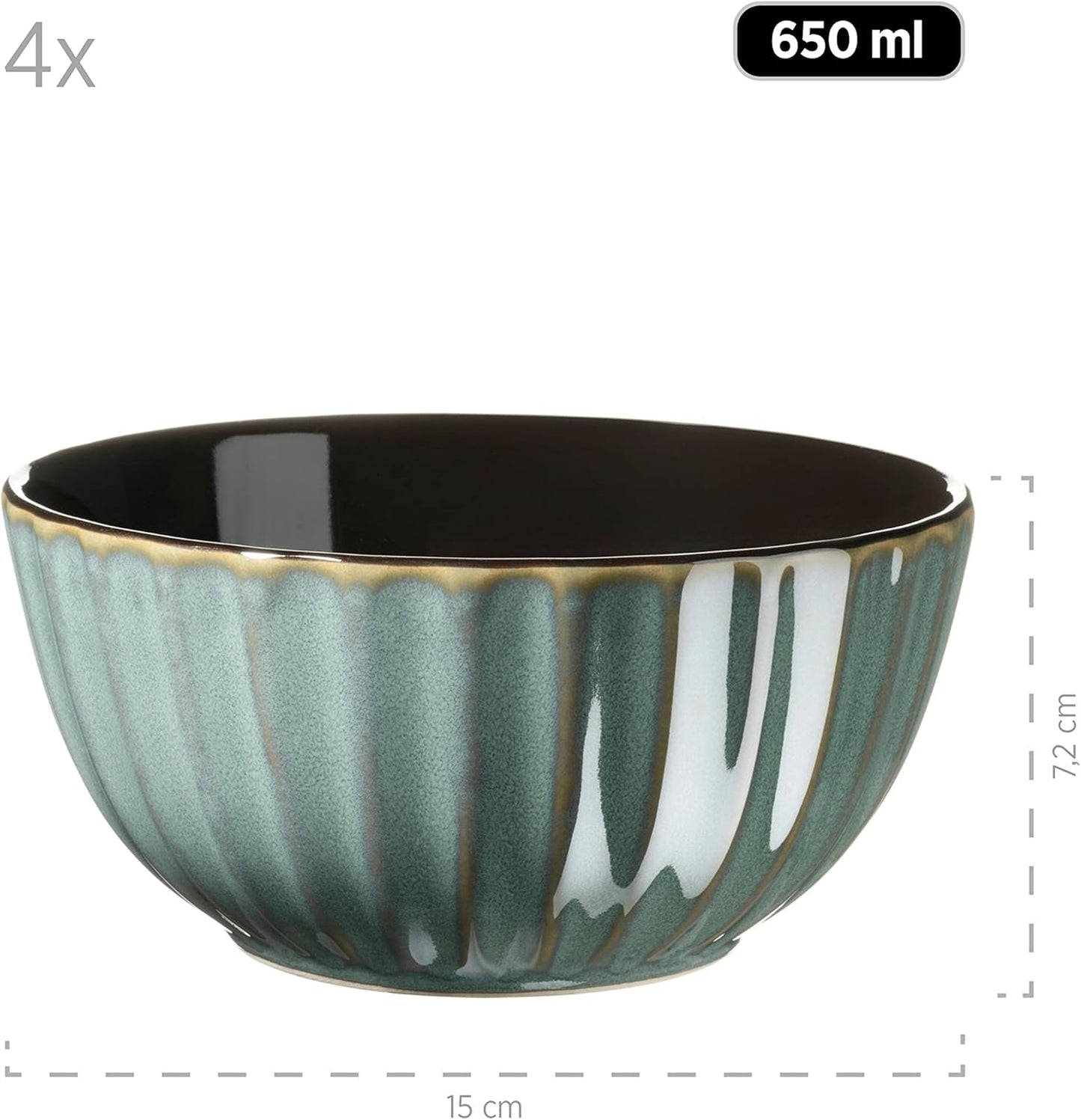 MÄSER 931964 Confino Series servisset för 4 personer, modern vintagelook, keramisk kombinationsset, 20 delar, bensinfärg med svarta accenter, kakel