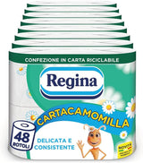 Regina Cartacamomilla - 8 rullar toalettpapper, 300 fluffiga ark, 3 lager, mjukt och fast, återvinningsbart pappersförpackning