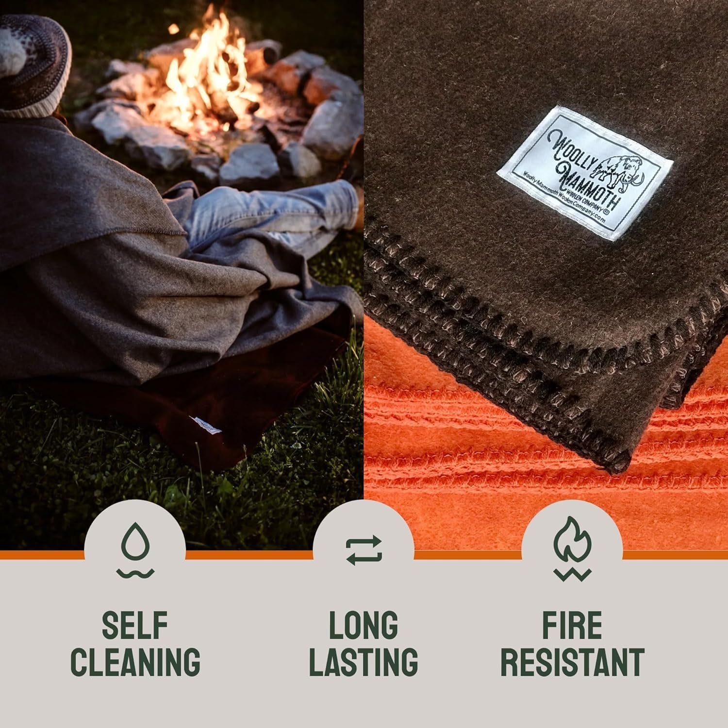 Woolly Mammoth Woolen Co. campingfilt, extra stor, merinoull, Den perfekta utomhusutrustningen för bushcraft, camping, vandring, vandring, överlevnads- eller stugfilt. Brun, 168 X 228 Sängar och filtar Woolly Mammoth Woolen Company