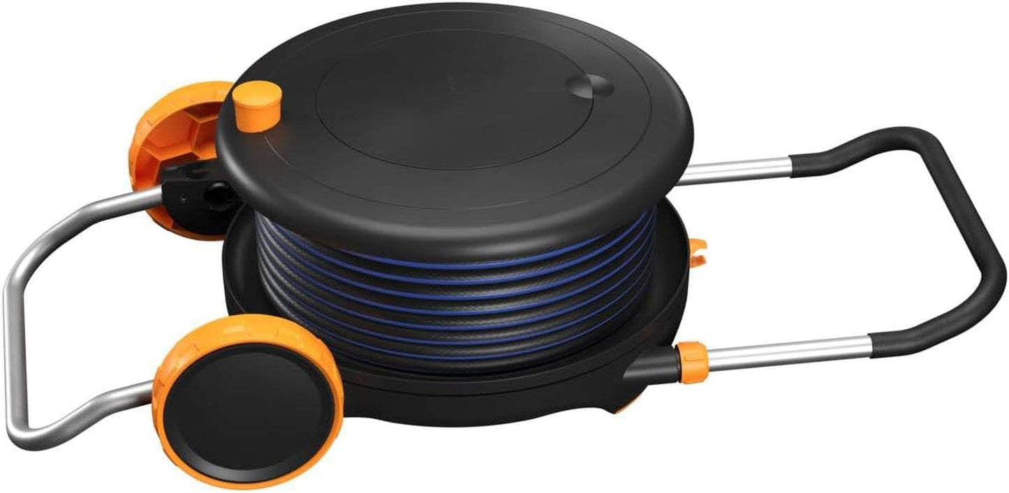 Fiskars Comfort L vattenhjul med hjul, all-inclusive bevattningsset, total räckvidd 31,5 m, automatisk upprullning, universal trädgårdsslang (Ø 13 mm), universal krananslutning, 1071670