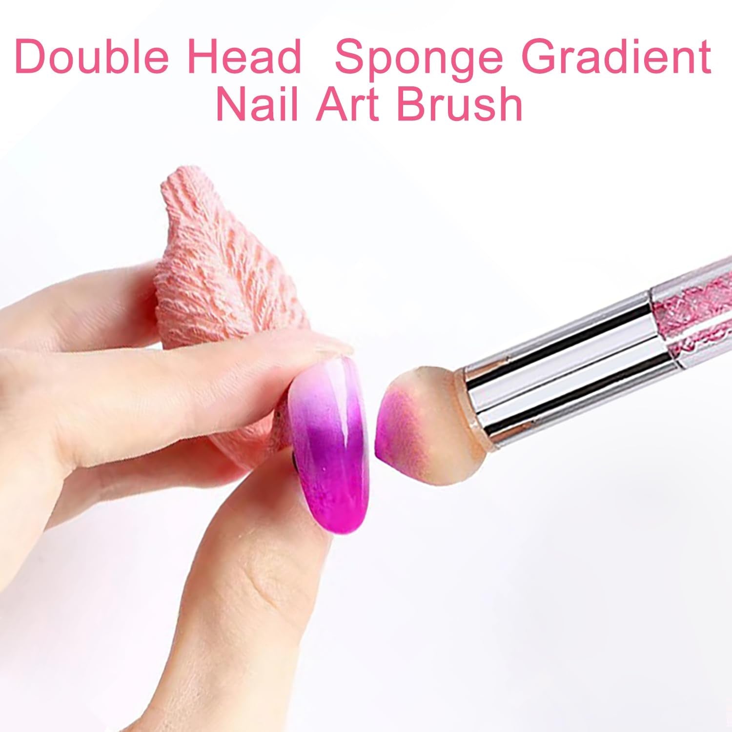 2 Stück Nail Art Rendering-Werkzeuge Doppelter Kopf, Sponge Brush Applicator Inkl 8 Ersatzköpfe, Nail Art Schwamm Und Tupfpinsel(Weiß, Rosa)