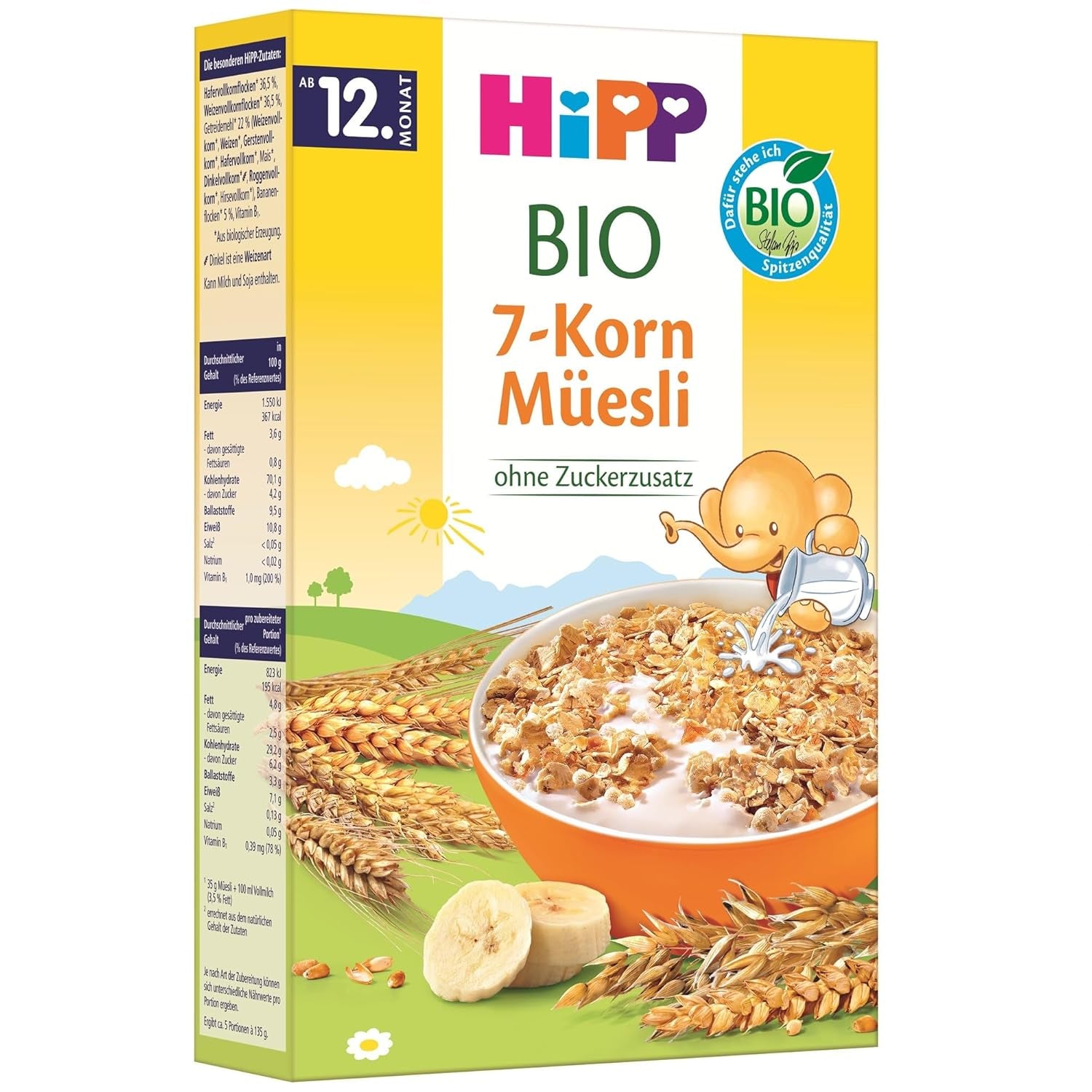HiPP ekologisk müsli med 7 grains (8 x 200g), från 12 månader, inget tillsatt socker, extra fina bitar - lätt att tugga, bästa ekologiska kvalitet