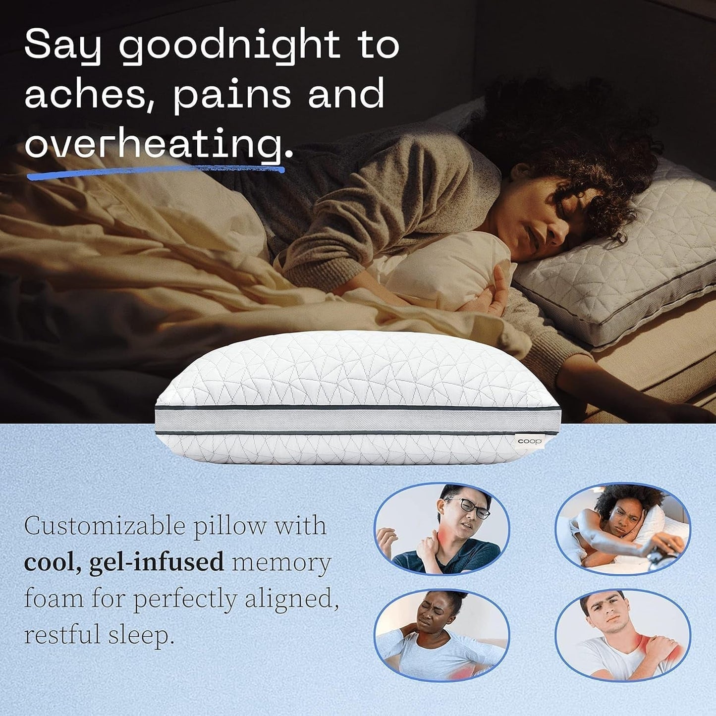 Coop Home Goods Eden Cool Justerbar Kudde King Size Justerbar Gel Infunderat Memory Foam Mjukt Lulltra-tyg som andas Perfekt för alla som sover Miljövänliga Naty Shop Standardkuddar