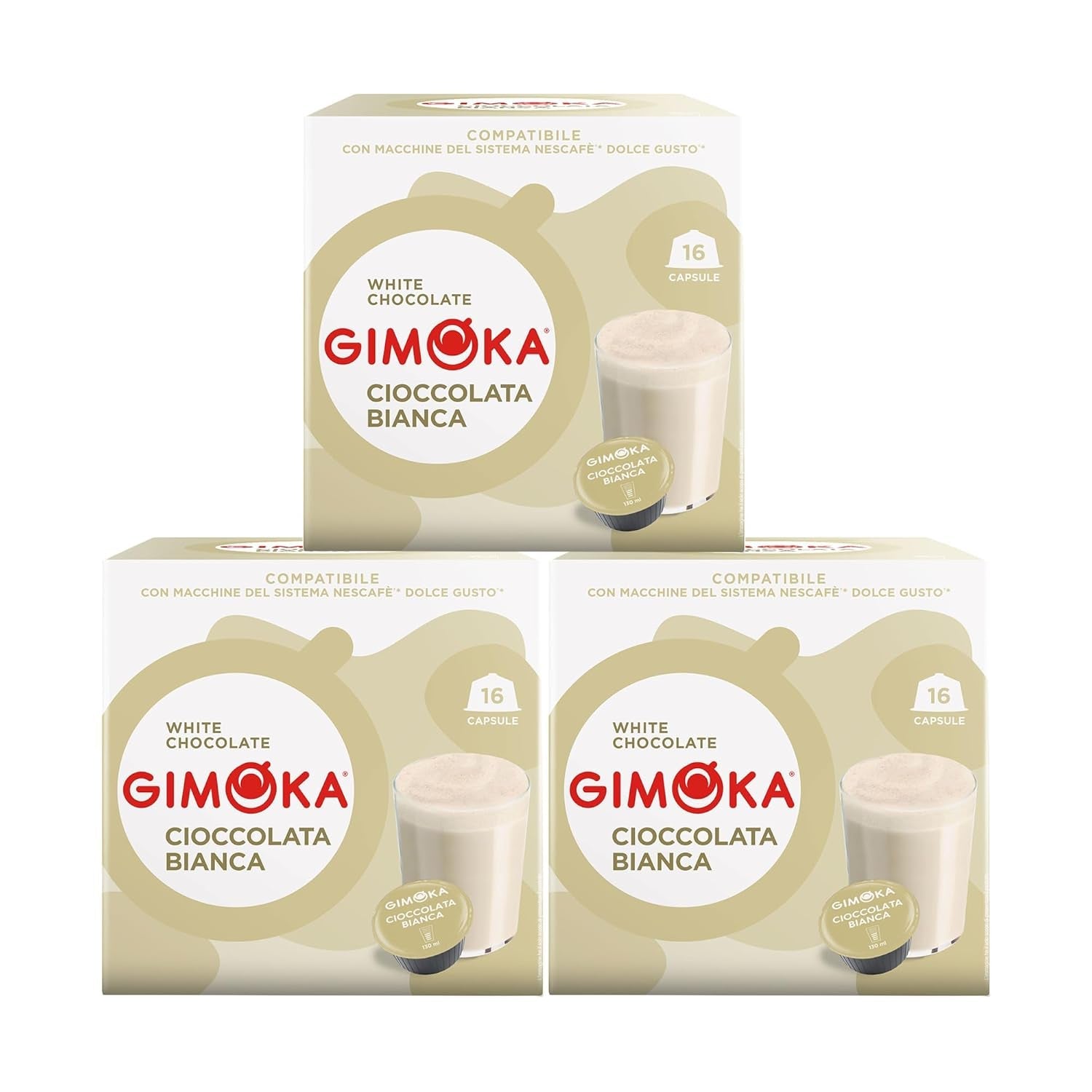 Gimoka Kaffeekapseln, Gesmack WEISSE CHOKOLADE - 48 Kapseln Kompatibel med Kaffeemaschinen der Marke Nescafè* Dolce Gusto*, 48 Stück (3 x 16 Getränke), Hergestellt i Italien