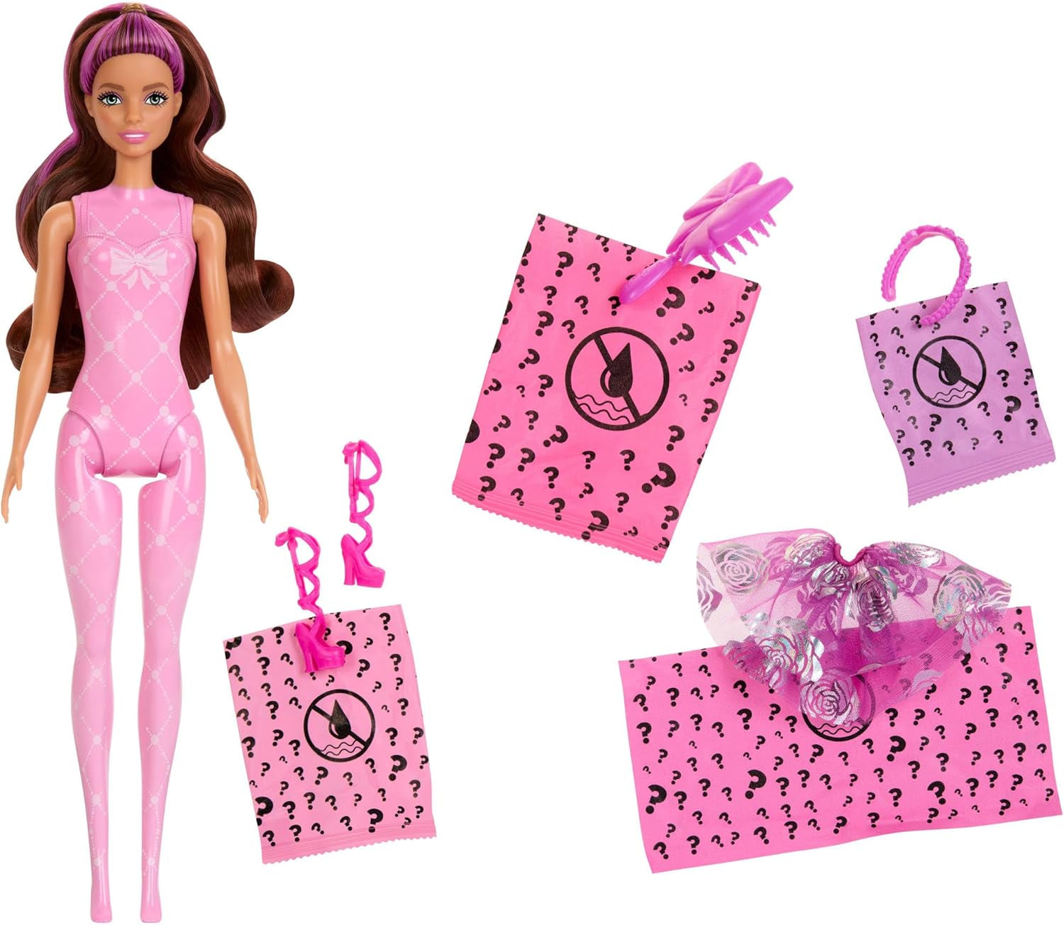 Barbie Color Reveal Doll och tillbehör, Ballerina-serien, 6 överraskningar att packa upp, inklusive färgbyte, Inspirerad av huvudbaletttrenden (stilar kan variera), HRK17 Naty Shop Dolls