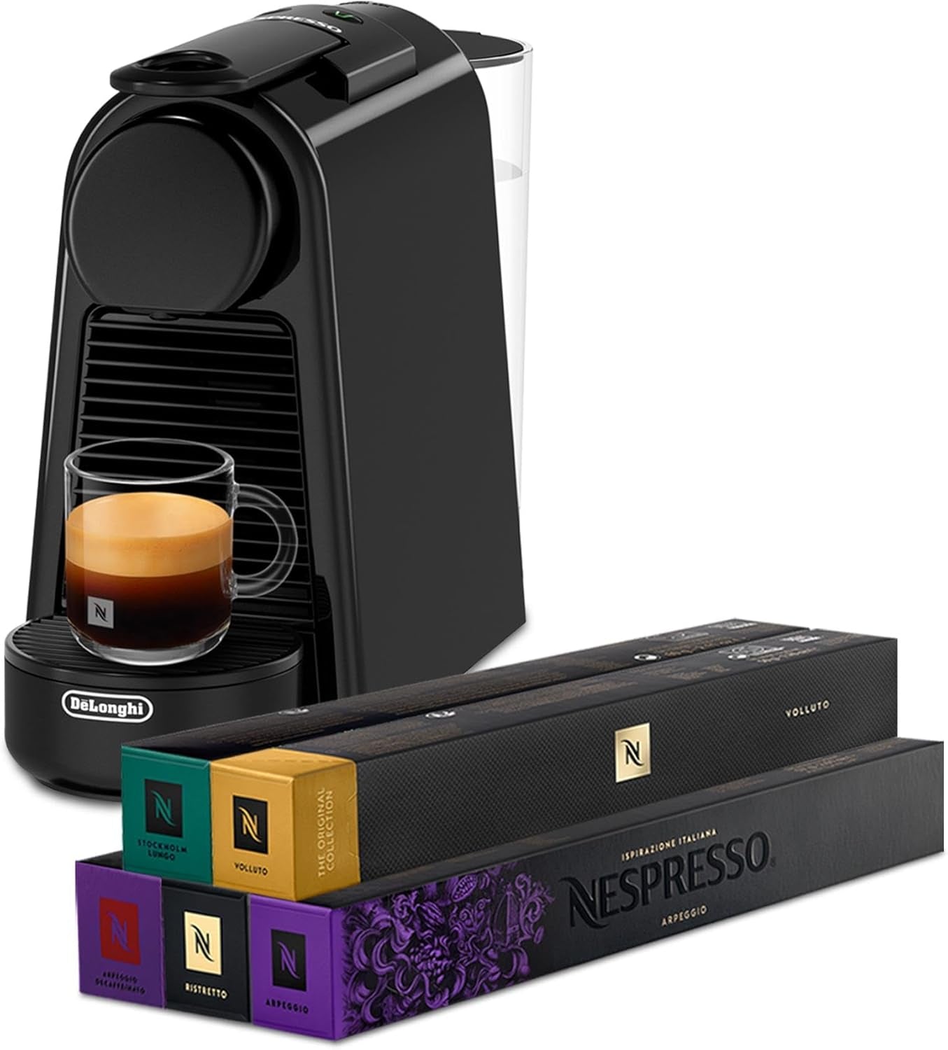 Espressomaskin med Nespresso De'Longhi Essenza Mini-kapslar, svart | Pumptryck 19 bar | Vattentank 0,6 l | För espresso och lungo | Liten espressomaskin – Fantastiska kaffestunder | EN85.B
