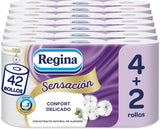Regina Feeling - 42 rullar toalettpapper, 175 ark med tre lager, naturligt bomullsextrakt och delikat doft, 60 % återvunnen plastförpackning, 100 % Fsc-certifierat papper
