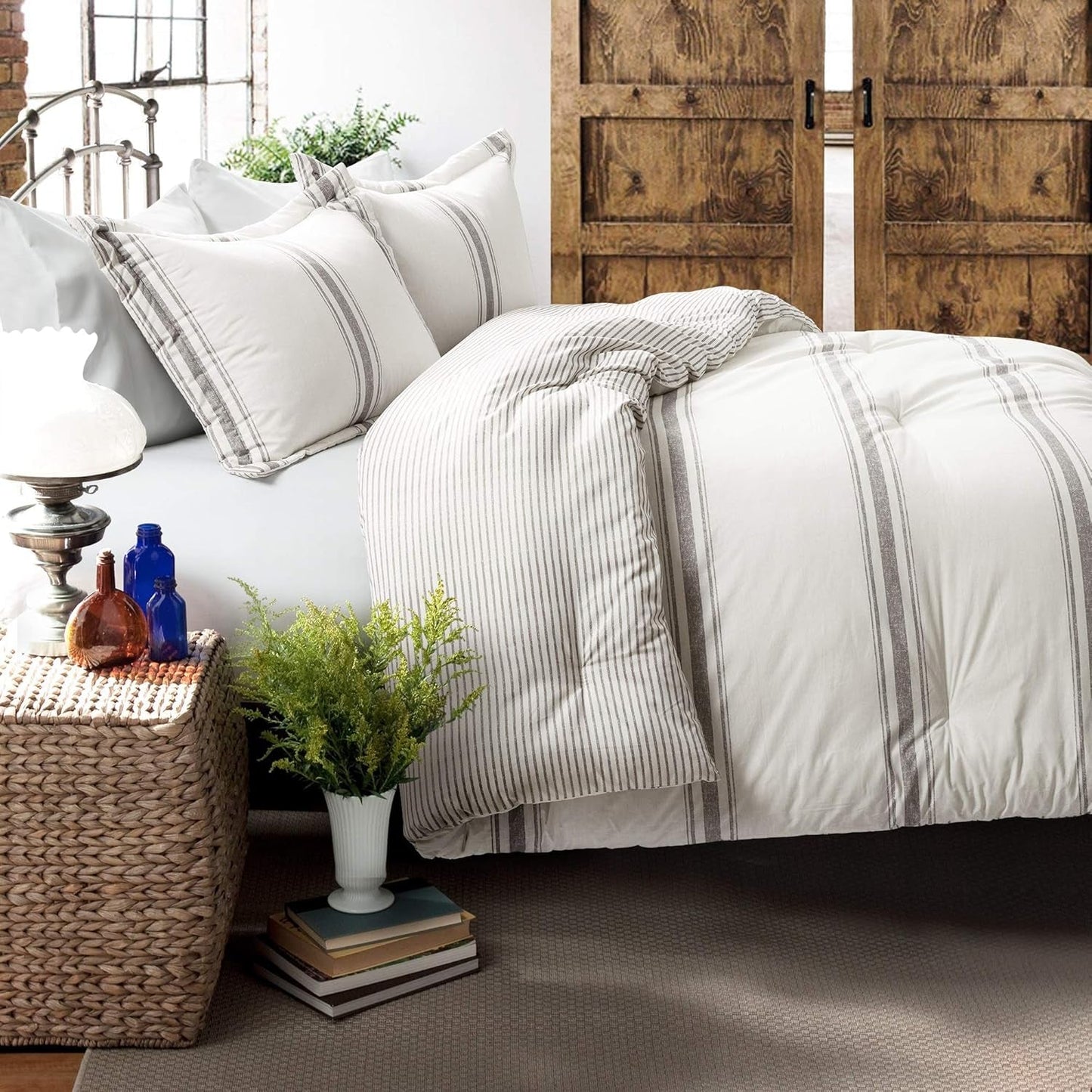 Lush Decor Farmhouse quilt med ränder, Full/Queen, grå täcken och täcken Naty Shop