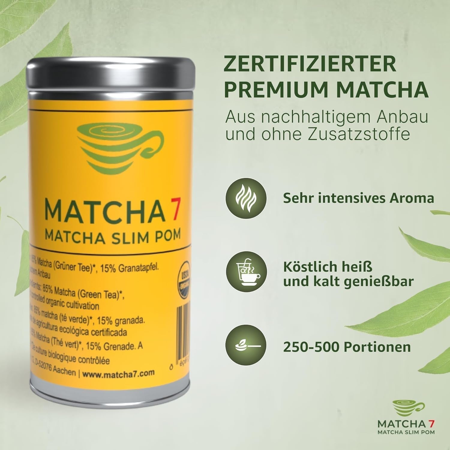 ® Ceremonial Matcha Powder X Granatäpple 100G [Stödjer viktminskning och ämnesomsättning] - Grönt te för en aktiv och hälsosam livsstil - Grönt te utan tillsatser (rent och naturligt)