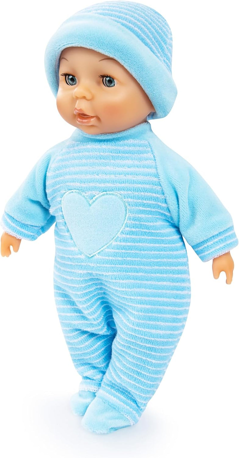 Bayer Design 92802AU My First Baby 28cm, Baby Doll, Mjuk kroppsdocka med sovande ögon, Mycket praktisk, Söt outfit, Blå med hjärta