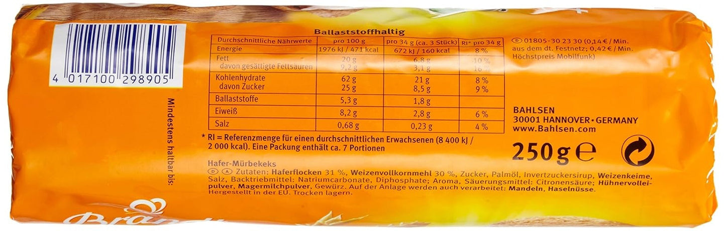 Bahlsen Hobbits Crunchy - Paket med 18 - Förvaringslåda - Högfiberhavremjöl fullkornskex (18 x 250 g)