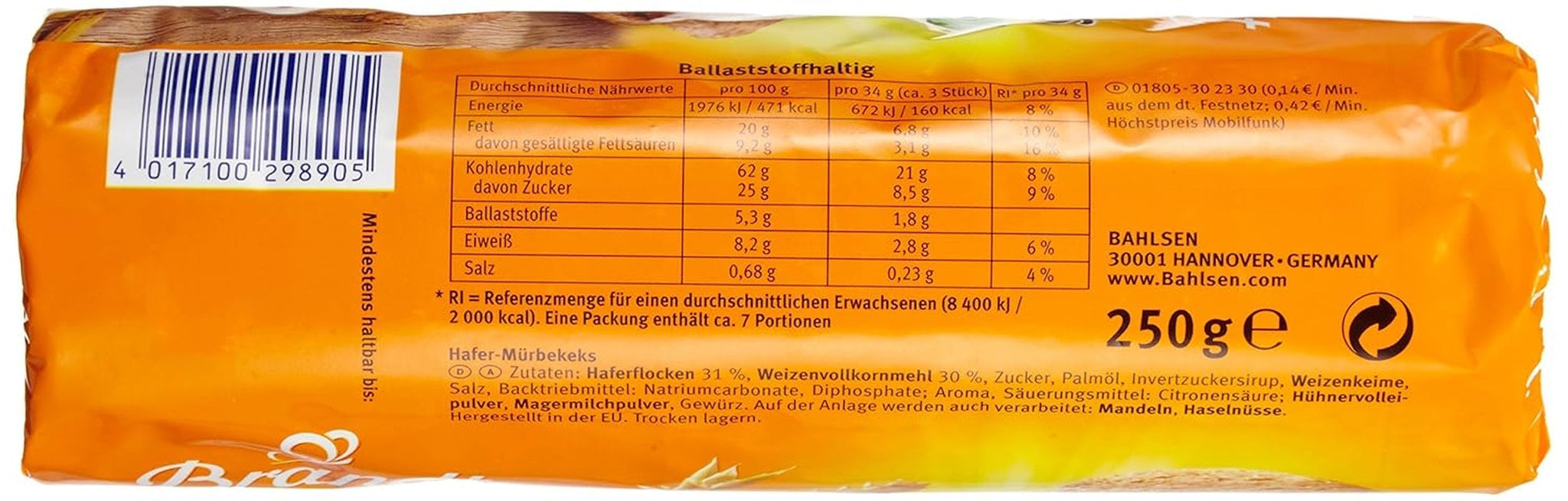 Bahlsen Hobbits Crunchy - Paket med 18 - Förvaringslåda - Högfiberhavremjöl fullkornskex (18 x 250 g)