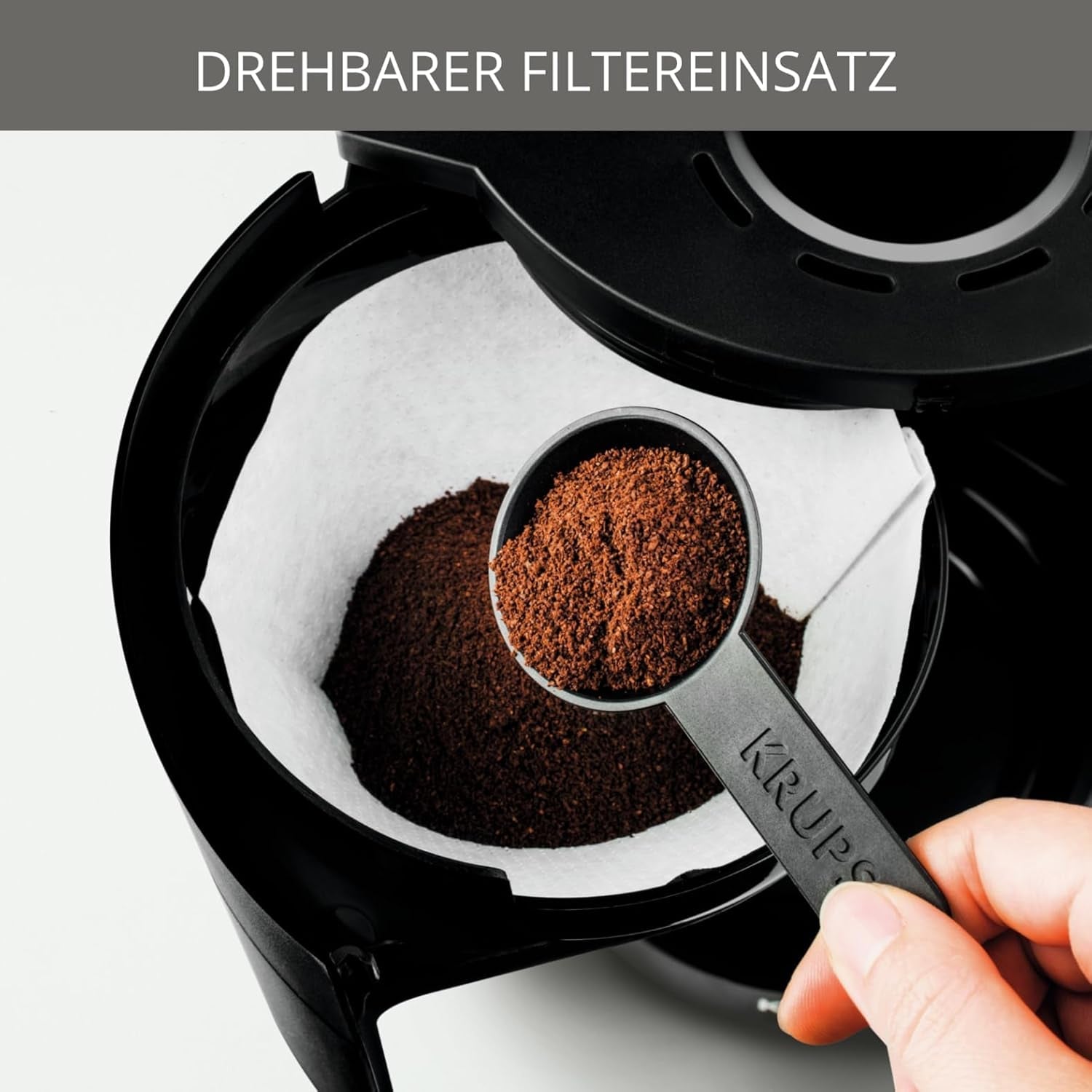 Krups F30908 ProAroma Espressomaskin med filter och glaskaraff, kapacitet 1,25 l, 10-15 koppar, 1050 W, svart