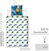Minecraft Sängkläder Kinderbettwäsche Jugendbettwäsche 135X200 · Unterwasserwelt · Wende Motiv · Kissenbezug 80X80 + Bettbezug 135X200 Cm · 100 % Baumwolle · Deutsche Größe Naty Shop
