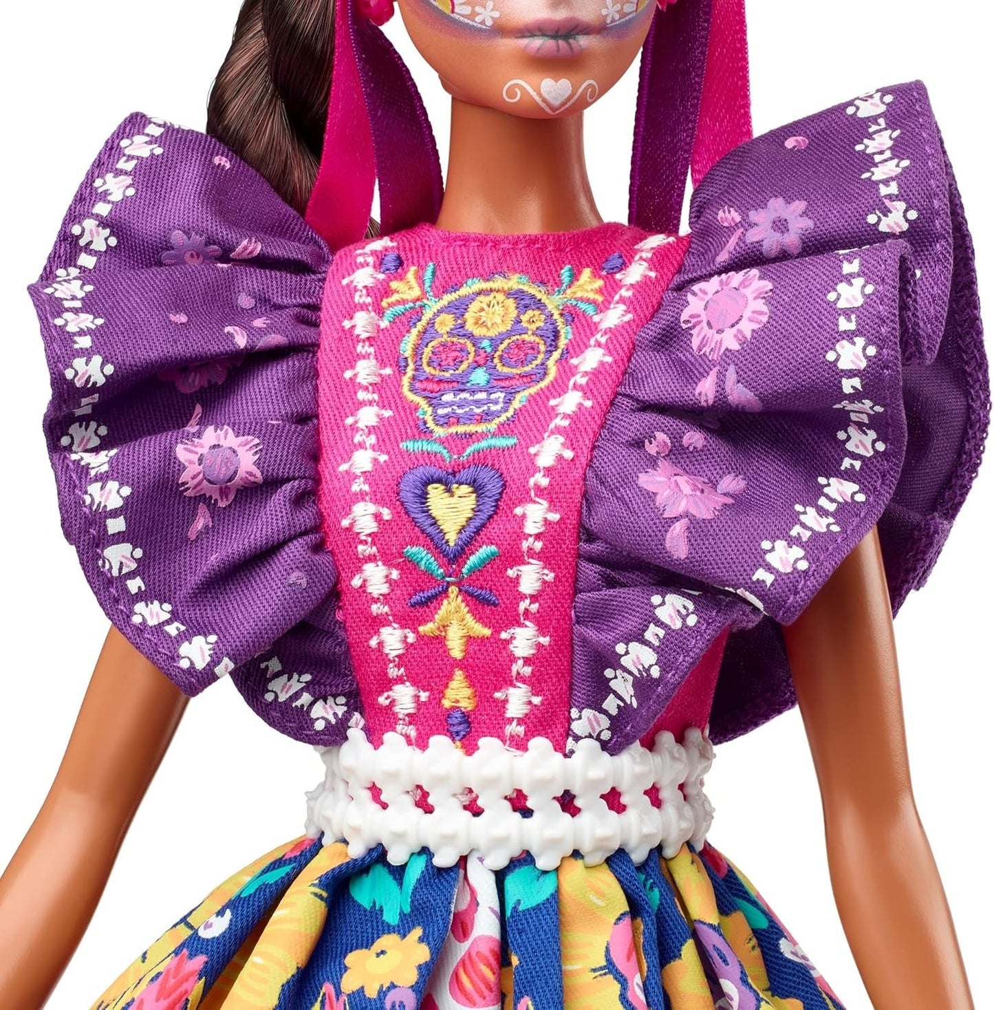 2022 Día De Muertos barbiedocka med rufsig traditionell klänning, blomsterkrans och Calavera ansiktsfärg, present till samlare
