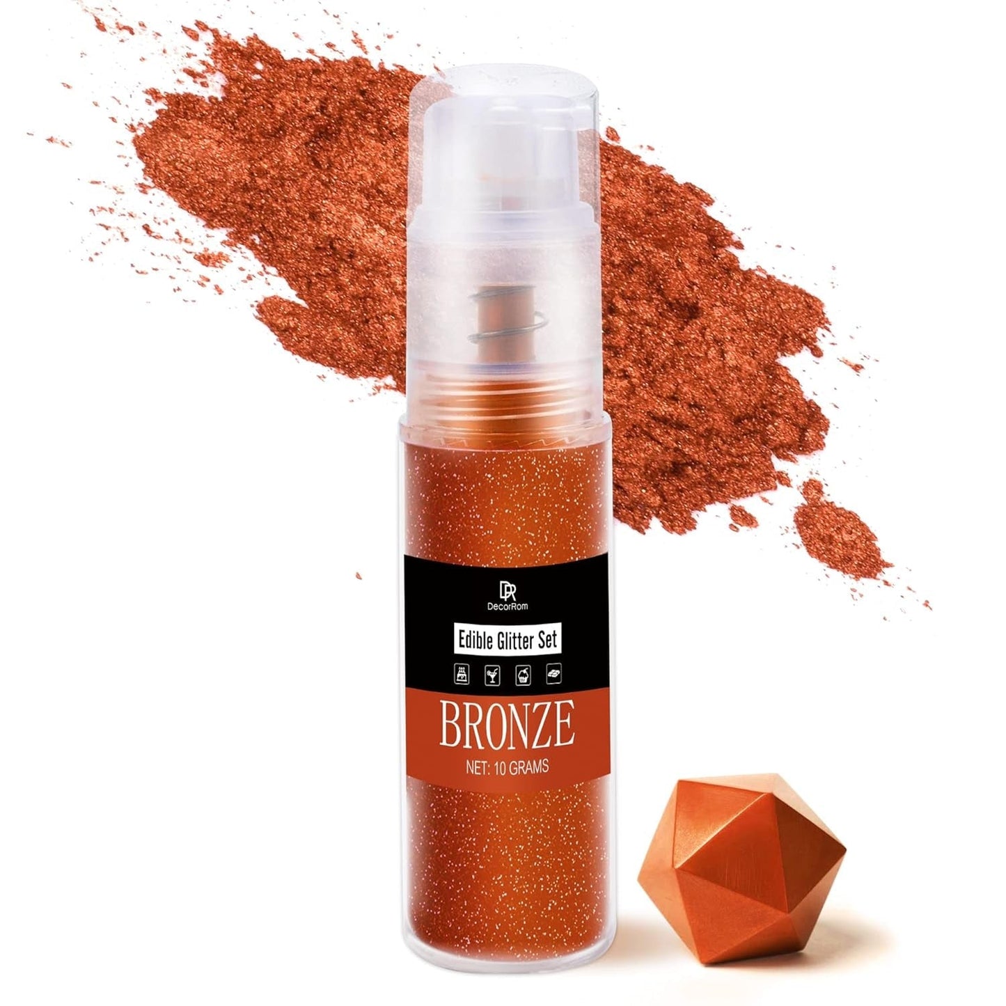 DecoRom, ätbart glitter, puder, 10 gram Glitter Naty Shop Bronze