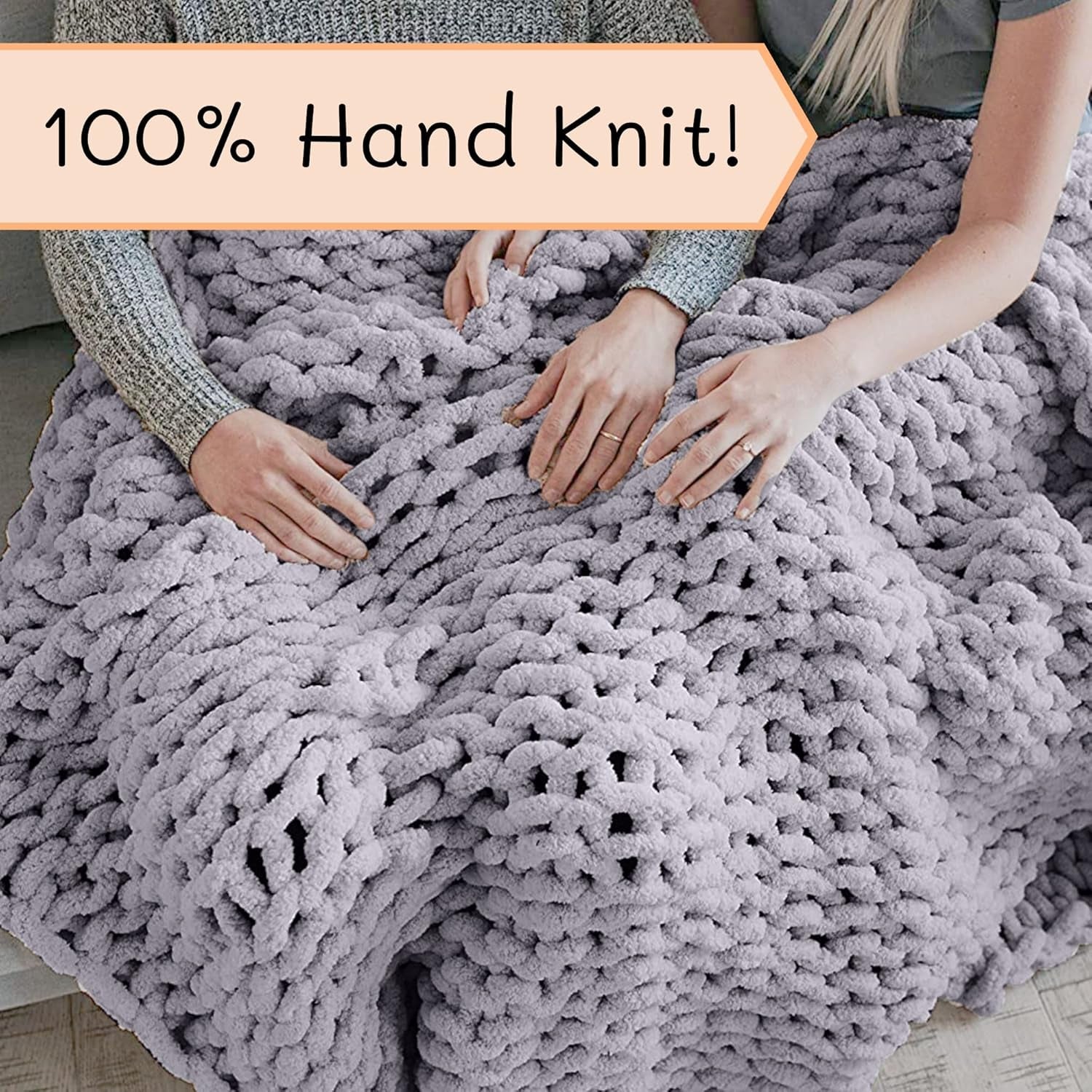 Chunky stickad filt, plagg, 100% handstickad med jumbo chenillegarn (127 X 152,4 Cm, lila grå) Sängar och filtar Adyrescia