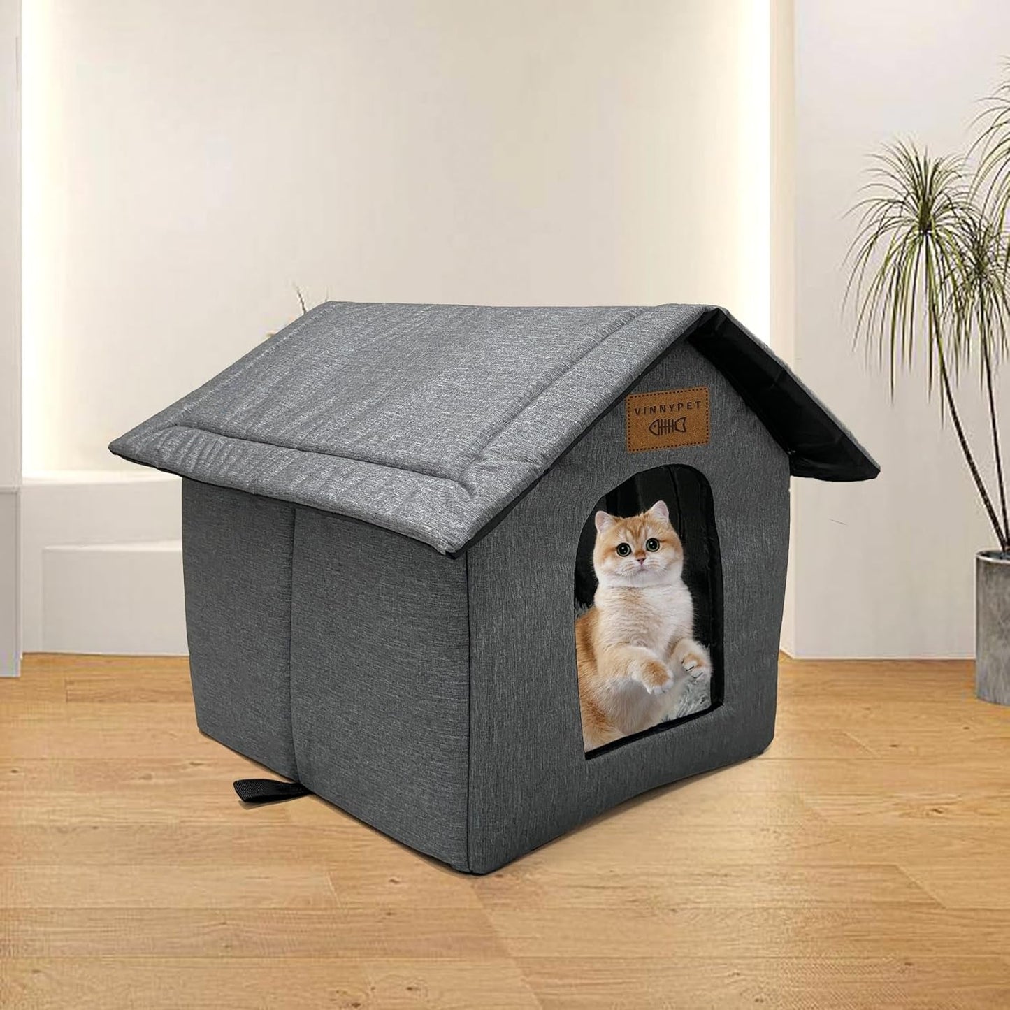 Katzenhaus Für Draußen Winterfest Wasserdicht Wetterfester Katzenhöhle Haustierhaus mit Plüschkissen Varm Hundehöhle Waschbar Hundehaus Tierheim Für Streuner Haustiere 40x35x40