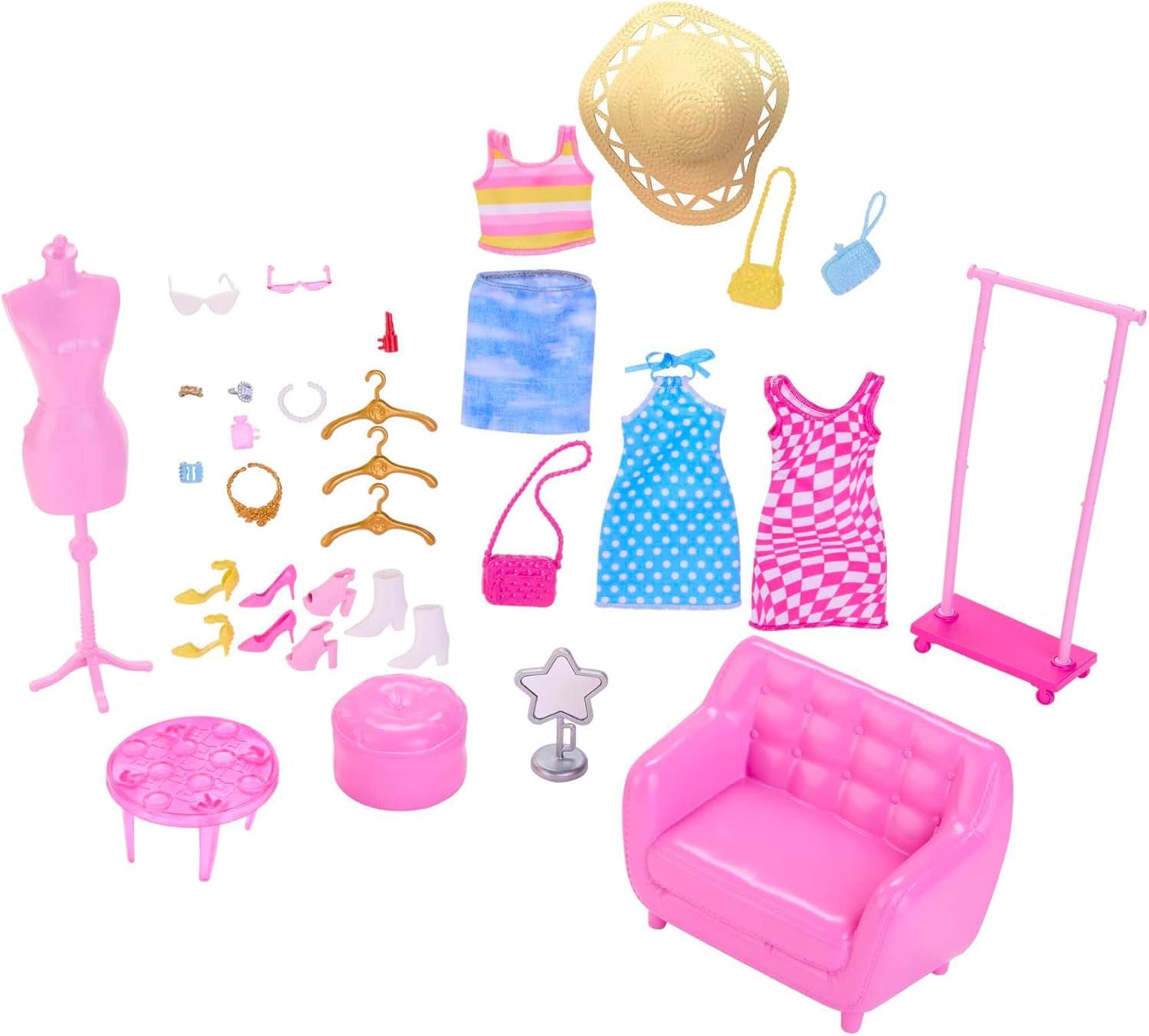 Barbie-modedockor och garderobsset med kläder, accessoarer och salongsmöbler, långvarigt frisörnöje för barn från 3 år och uppåt, HPL78