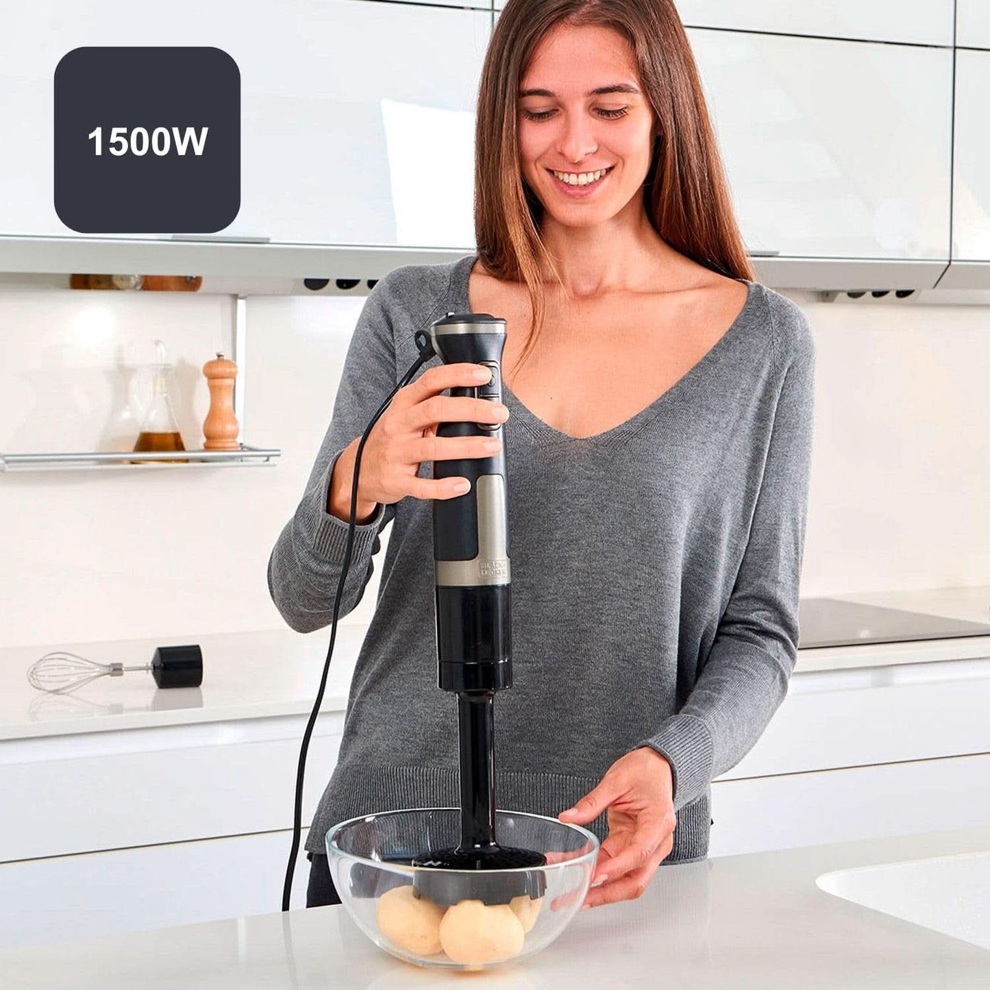 BLACK+DECKER Stativblandare | BXHBA1500E | 1500 Watt | 20 hastigheter | Turbo | Edelstahl | Spritzskydd | Inklusive Pürieraufsatz, Schneebesen, Zerkleinerer Und Messbecher Kitchen Naty Shop