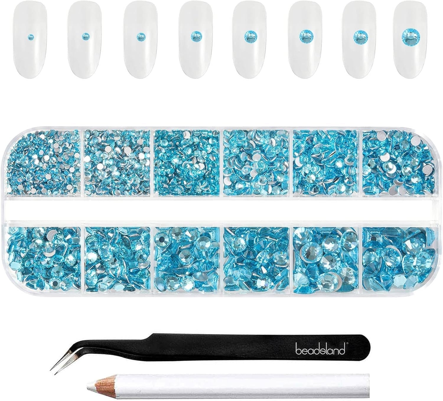 Beadsland 2500st Glas Nailart Strasssteine ​​​​Kristall Flatback Edelsteine ​​​​Runde, ​​Für Handwerk Gemischt 8 Größen SS4 ~ SS30 Mit Picking Pinzette Und Stift (Kristall Weiss)