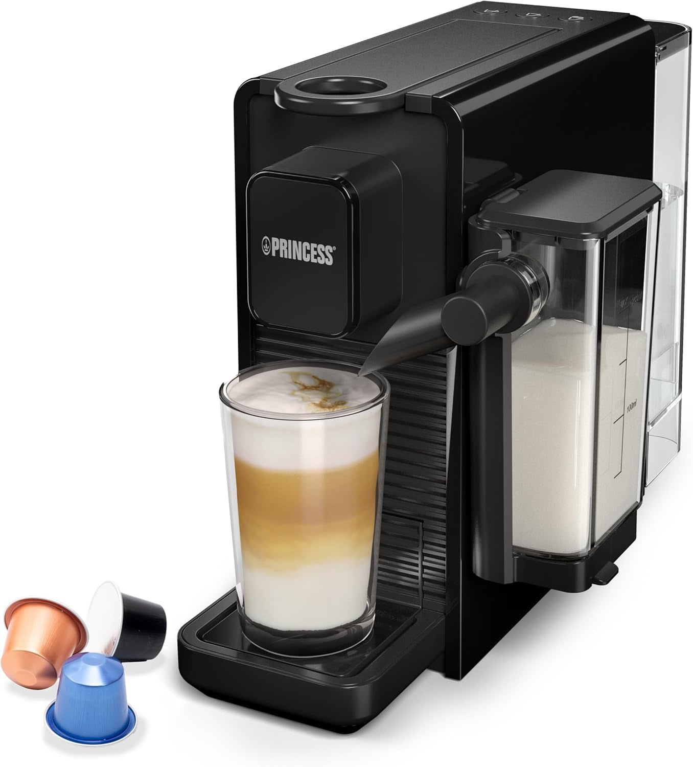 Princess 4 i 1 multikapsel espressomaskin - 1450 watt, kapslar, kapslar, malet kaffe, BPA-fri, 249450, 01.249450.01.001, svart, silver