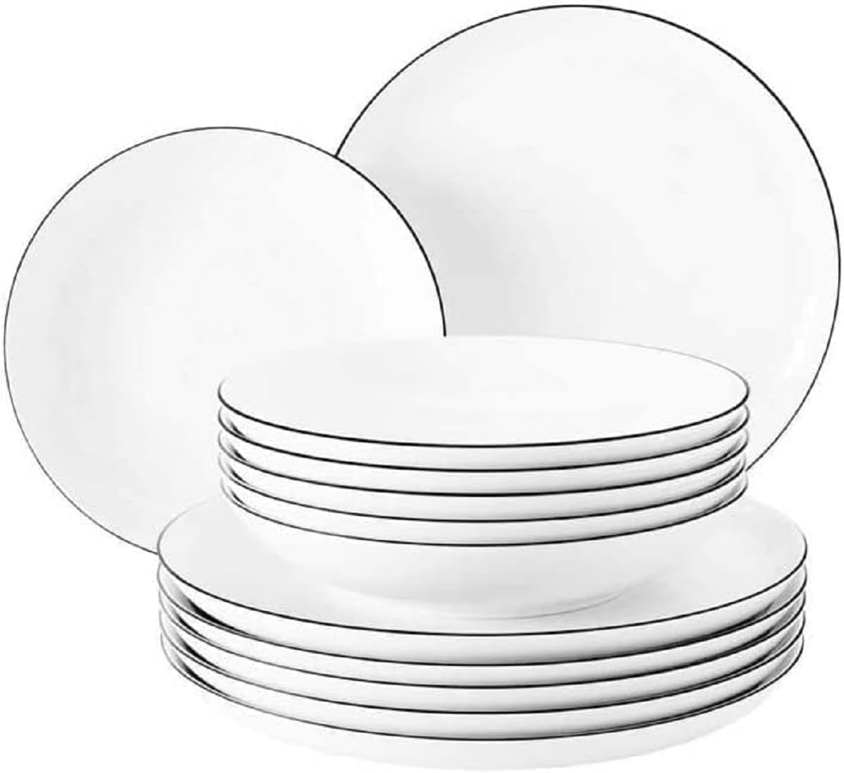 Seltmann Weiden - Lido Black Line - 36-delars servisset - porslin (inklusive 6 kaffemuggar)