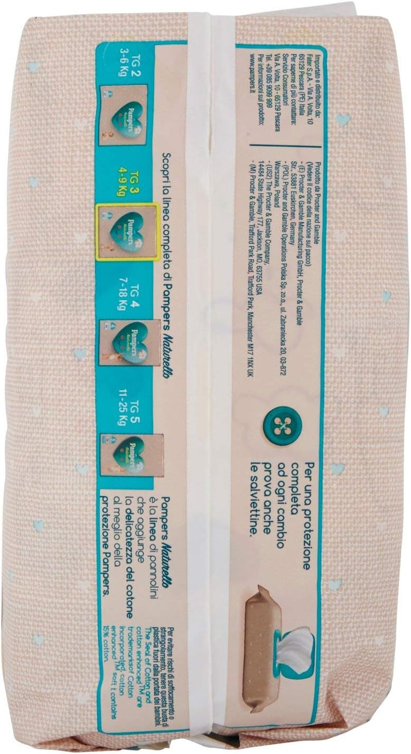 Pampers Naturello Midi, 22 blöjor, storlek 3 (4-9 kg)