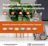 Wellness CORE Signature Selects 8 x 79 g, kyckling- och kalkonblandning - våt kattmat, läckra strimlor i sås, spannmålsfria, naturliga, allergivänliga, proteinrika, mycket kött