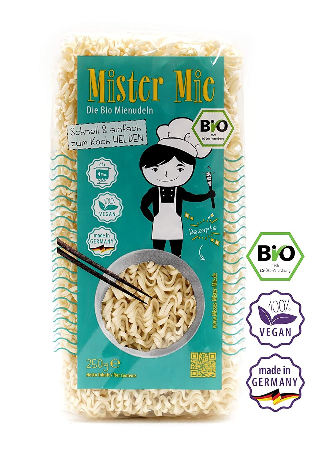 1 x 250g Mister Mie BIO Nudlar Vegan Mienudeln DE-ÖKO-003 Asiatiska nudlar tillverkade i DE