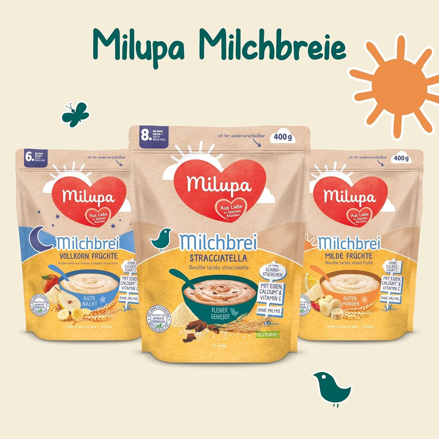 Milupa Stracciatella Mjölkgröt - Glutenfri, palmoljefri babyflingor - Fri från konserveringsmedel och färgämnen - Från 8 månader - 4 x 400 g