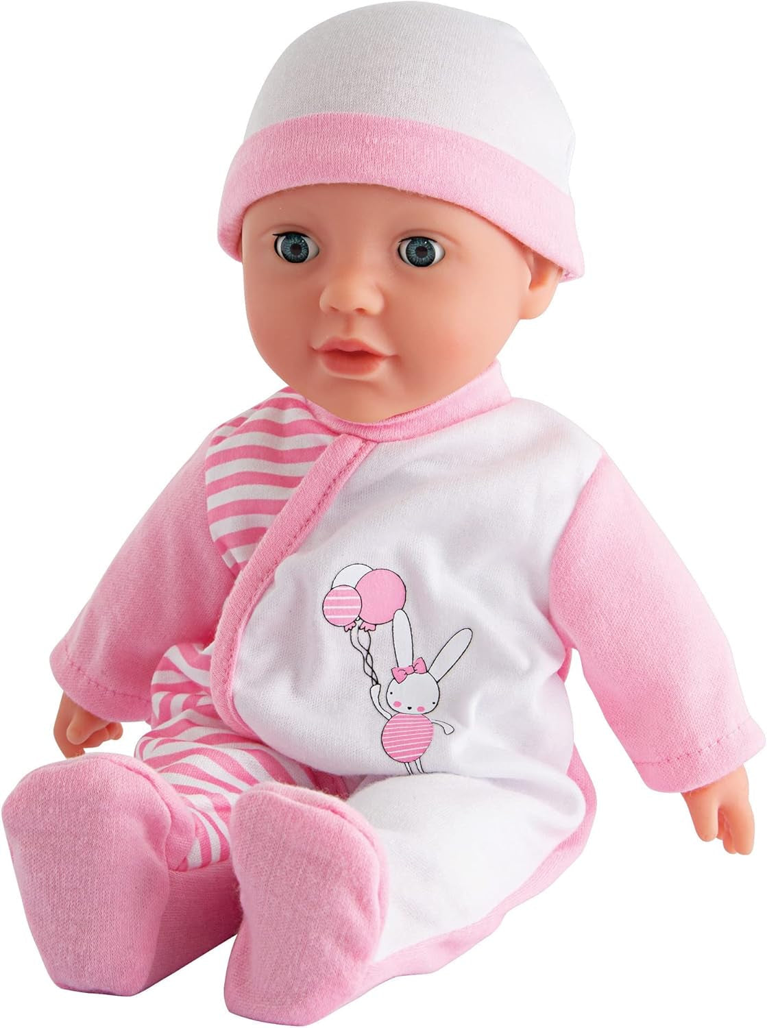 Simba 105140020 - My Love Baby Talk, mjuk kroppsdocka med sömniga ögon i en söt jumpsuit, gör 24 babyljud, 30 cm, docka för barn från 2 år