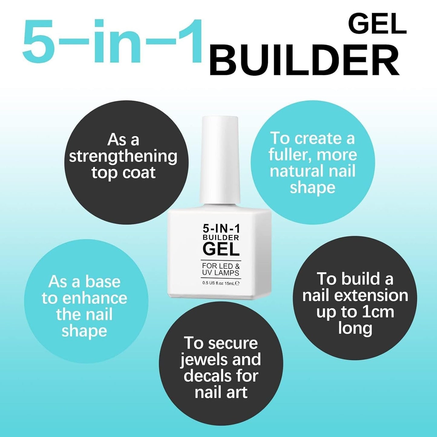 Builder 5 in 1 Builder Gel 15ml, Nail Builder Gel, Nail Builder Gel, UV/LED Nail Extension Nagellack, Extensions, Nail Art, Stickers, Gel Nail Builder Gel (Vit)
