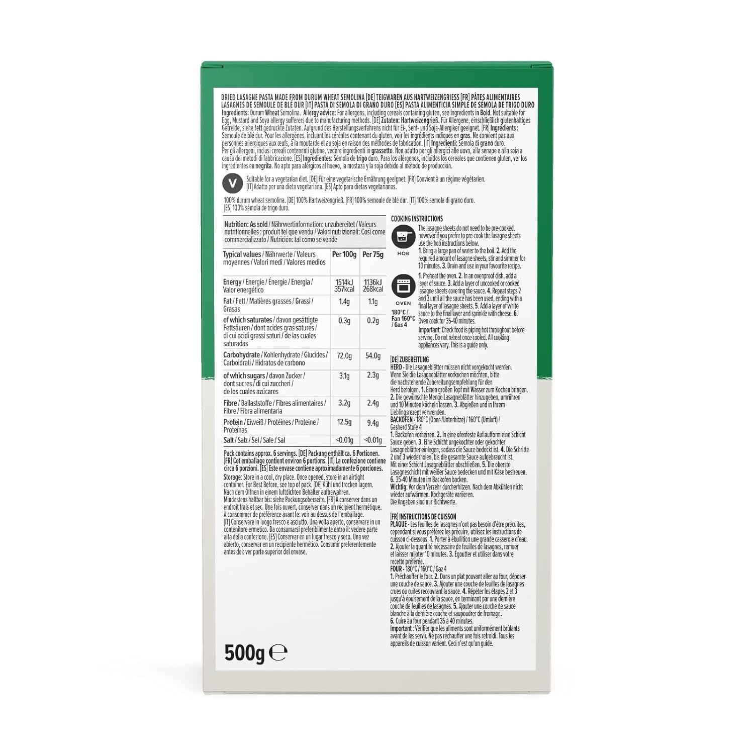 Lasagneplattor från Amazon, 500g