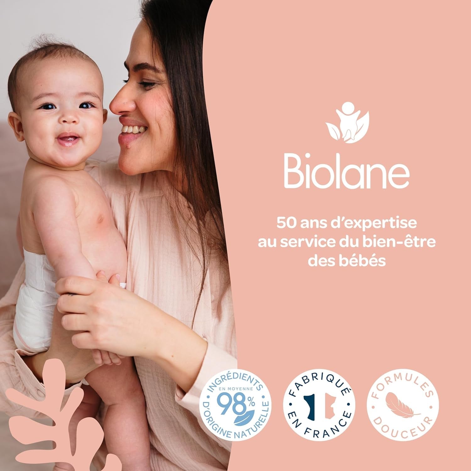 BIOLANE 12 Maxi Squares Wet Pads - Bebisar - 100% Ekologisk - 720 Bomull - för känslig hud - Ombyte och toalettartiklar - från födseln - tillverkad i Frankrike