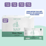 Naïf - Plastfria våtservetter - 1296 stycken (24 stycken X 54 våtservetter) - Babybotten, kropps- och ansiktsvård - 99 % vatten - 0 % doft och alkohol