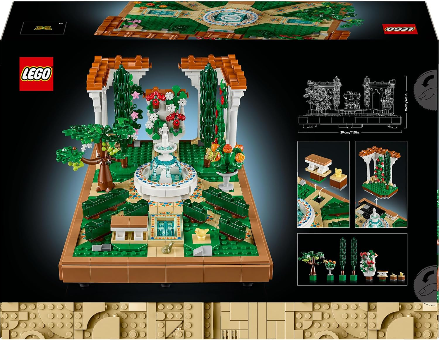 LEGO Icons Fountain Garden - Byggsats i miniatyr för vuxna med löv, cypresser, träd, vinstockar, blommor - Kreativ födelsedagspresent, inflyttningspresent för kvinnor, män - 10359 Byggset Beuche den LEGO-Store