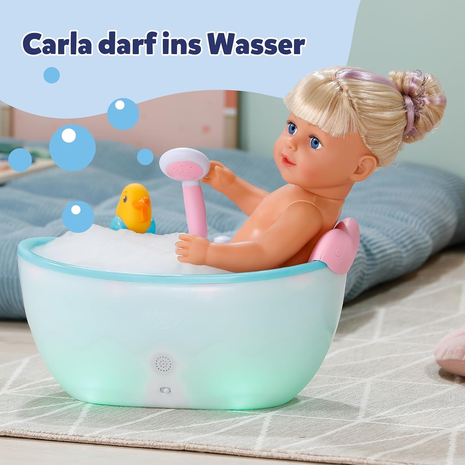BABY born Carla - 43 cm docka - högkvalitativt blont hår med trådar - inga batterier krävs - lämplig för barn från 4 år och uppåt - innehåller 7 tillbehör, rosa