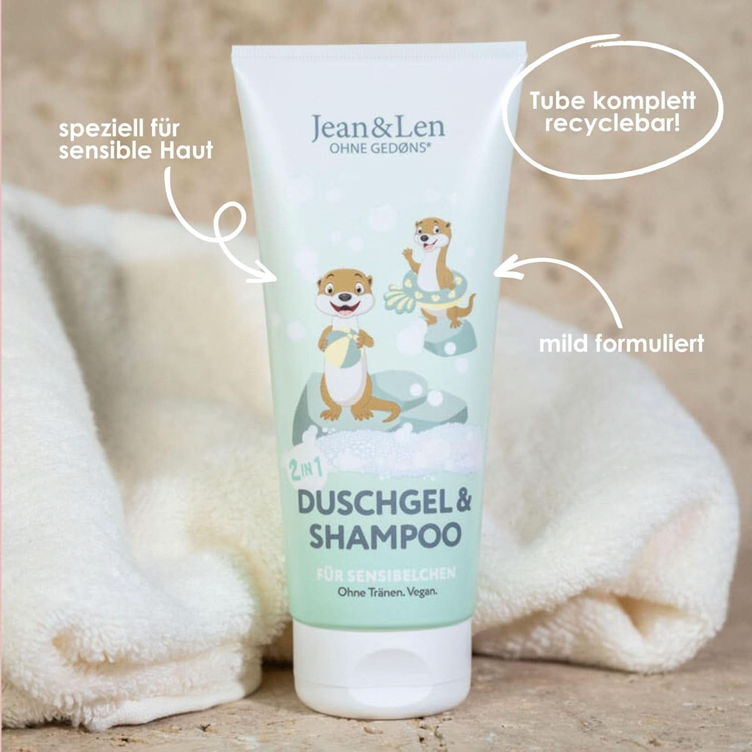 Jean & Len 2 in1, Duschgel och schampo för känsliga barn, 200 ml Dusch och bad Naty Shop
