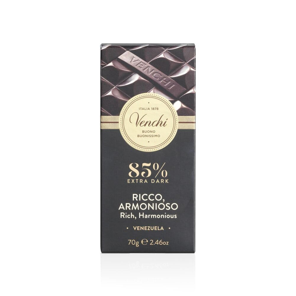 Venchi - Chokladkaka 85%, 70g - Med knapriga rostade kakaobönor - Glutenfri - Vegansk