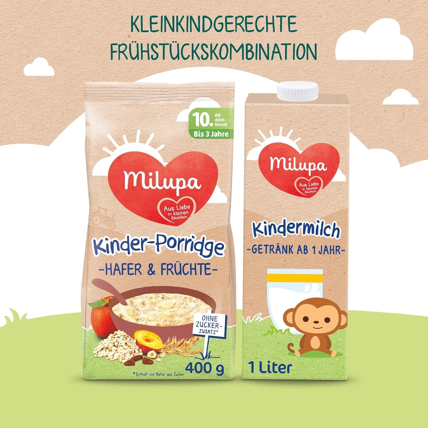 Milupa babygröt - havre- och fruktgröt 10 månader till 3 år barnmat 1 x 400 g (förpackning med 2)