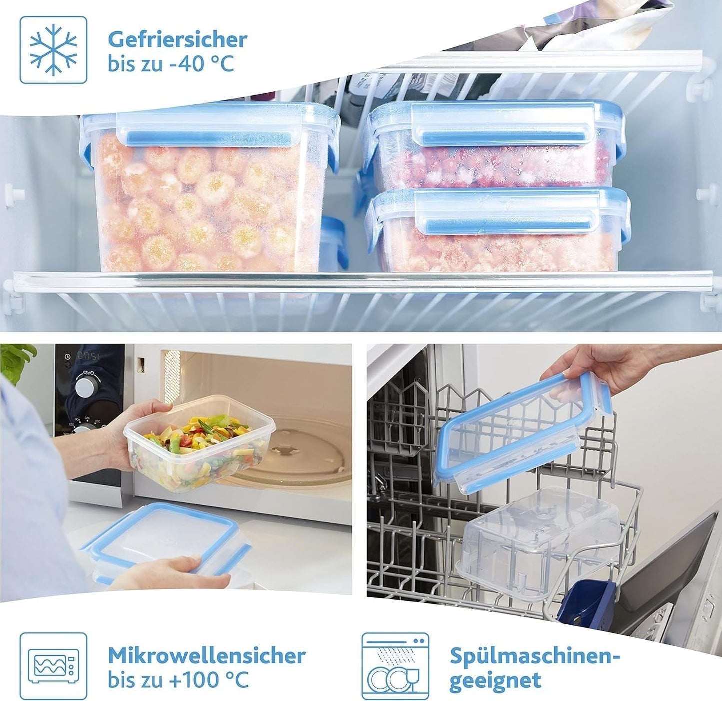 Emsa 515585 Matklipp & Stäng | 3 delar set | plast | transparent / grön | 0,55 / 1 / 2,2 liter Naty Shop matförvaringslådor