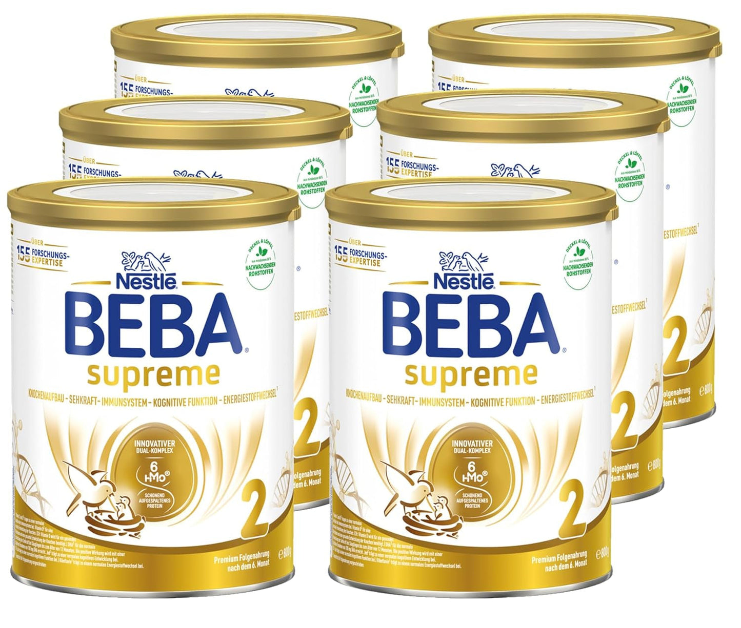 BEBA SUPREME 2 Tillskottsmjölk efter 6 månader, endast laktos, palmoljefri, förpackning om 6 (6 x 800 g) Naty Shop