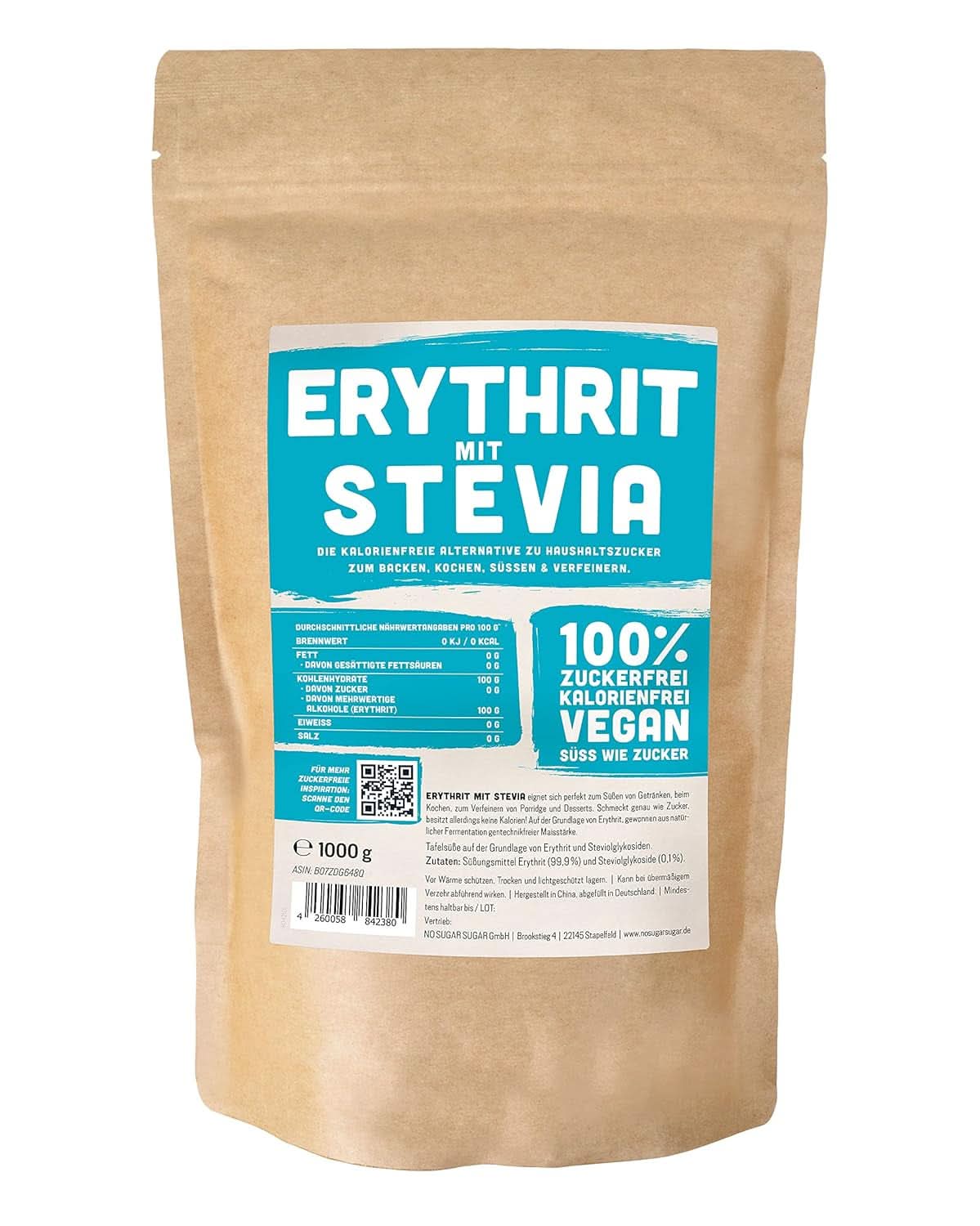 Erythritol + Stevia Naturligt sockerersättning utan kalorier 1:1, 1 kg sötningsmedel Naty Shop