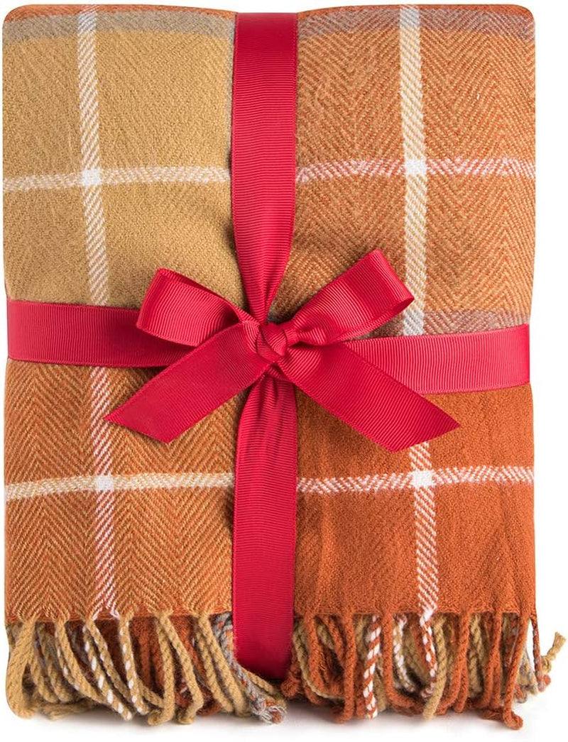 G Lake Orange Pläd filt Kasta Akryl Mjuk Vändbar Färgad fransad sängöverkast Present till juldekorationer 127 Cm B X 170,2 Cm L-Pumpkin Orange sängar och filtar G Lake