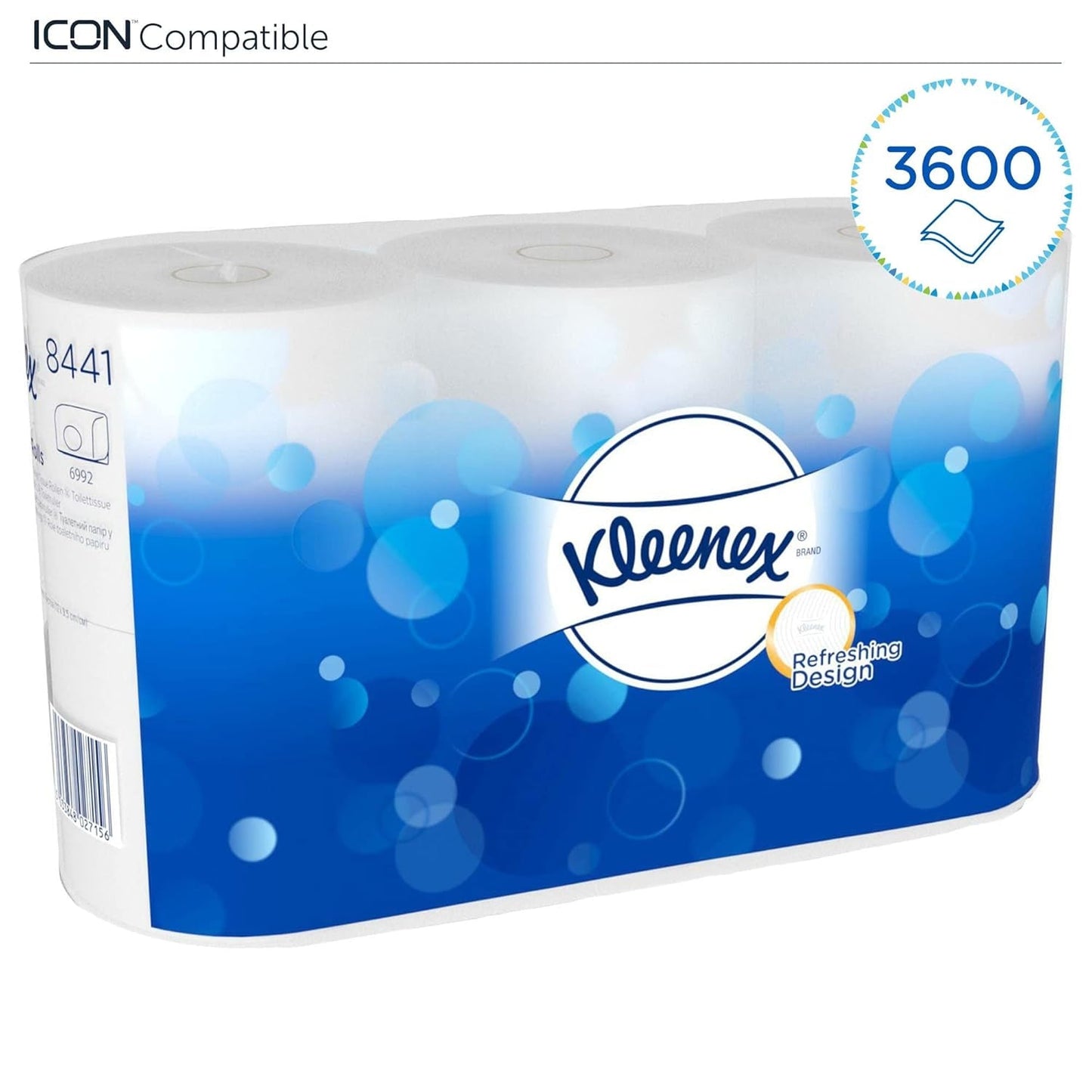 Kleenex standardrulle 8441 toalettpapper - 2-skikts toalettpapper - 6 paket med 6 rullar X 600 ark vardera, vit (36 rullar/21 600 ark totalt)