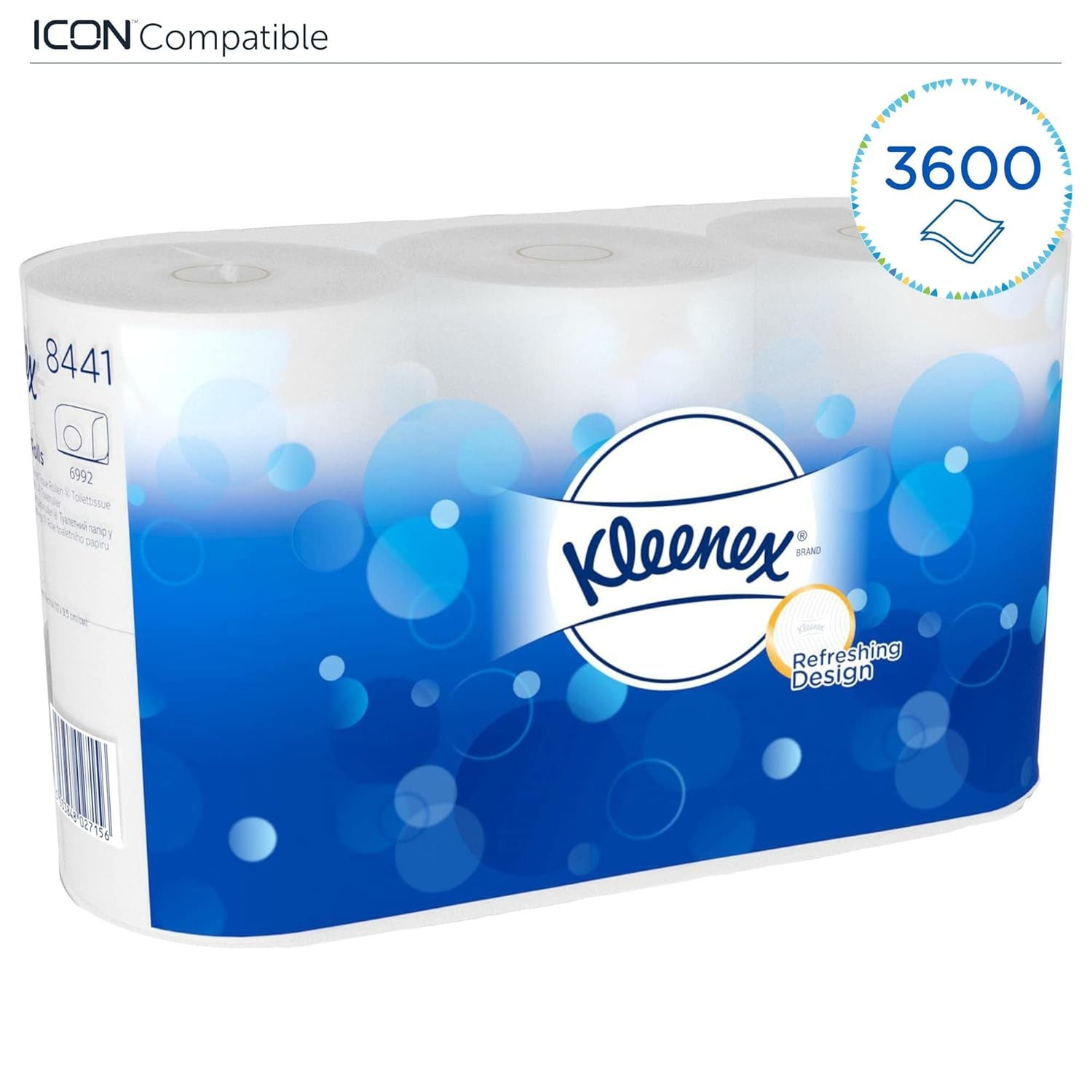 Kleenex standardrulle 8441 toalettpapper - 2-skikts toalettpapper - 6 paket med 6 rullar X 600 ark vardera, vit (36 rullar/21 600 ark totalt)