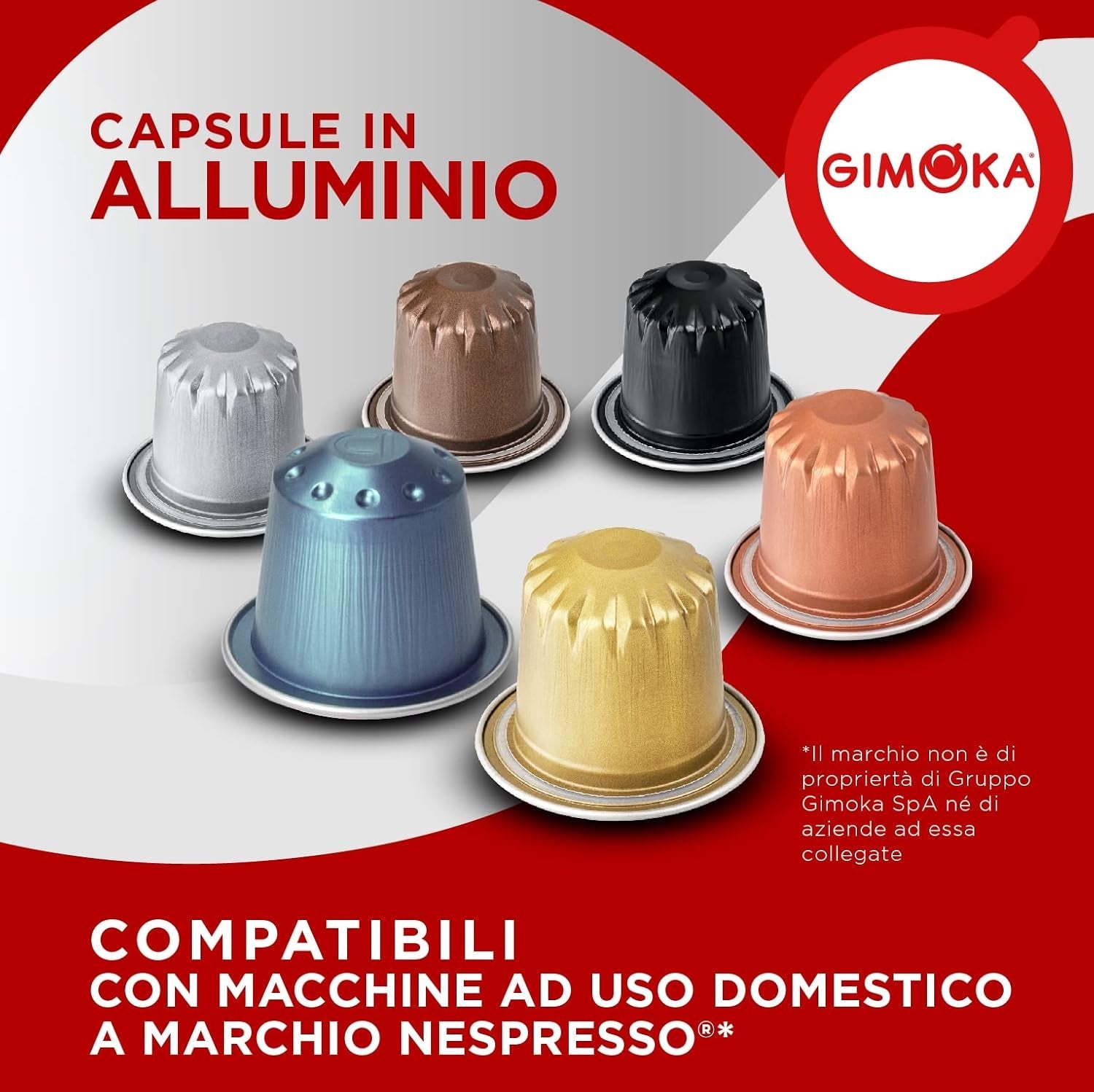 Gimoka Kaffeekapseln Espresso Ristretto, Intensität 11/13-100 Kapsel aus Aluminium - Kompatibel med Nespresso* Haushalts-Espressomaschinen - 100 Stück (10 x 10 Getränke) - Hergestellt i Italien