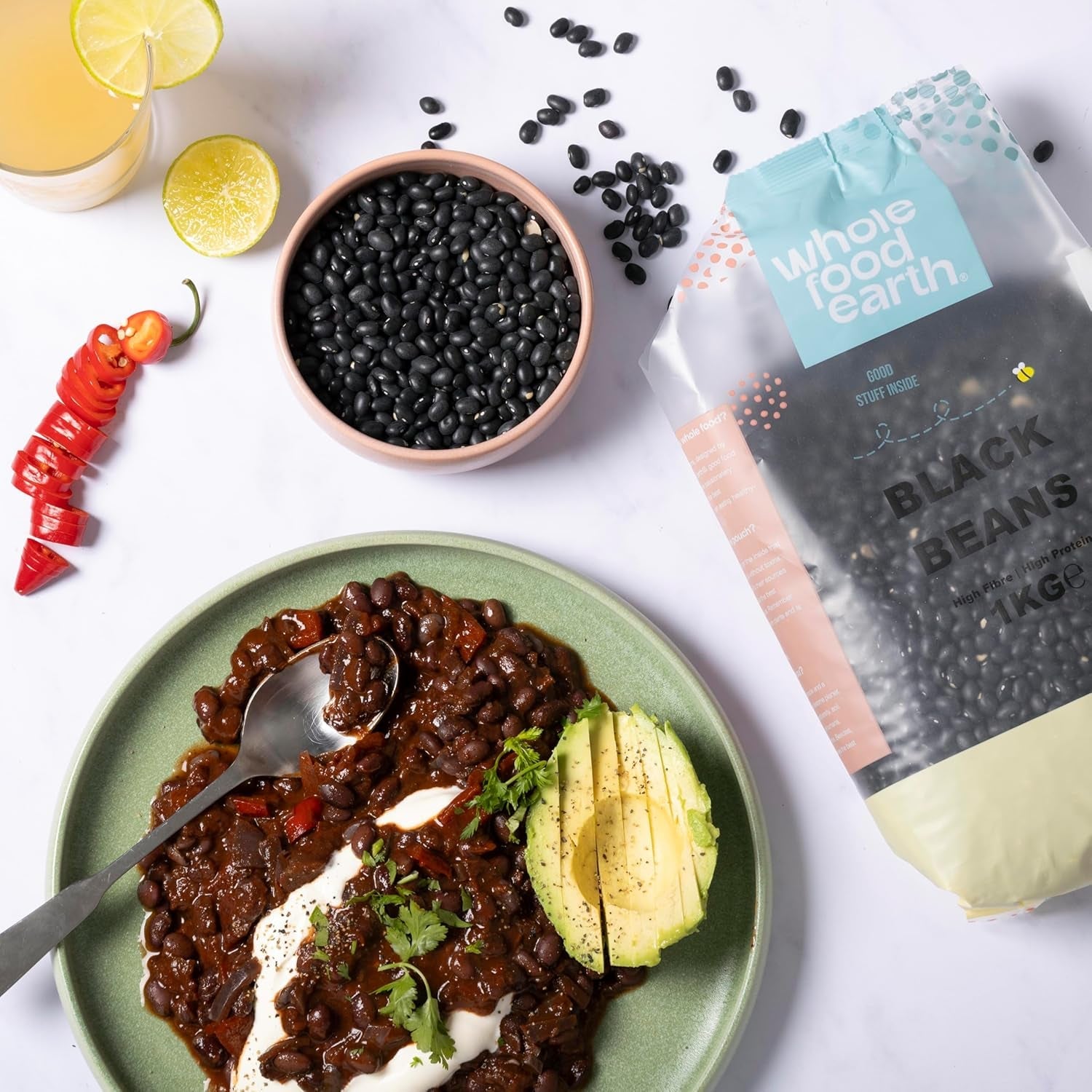 Svarta bönor Wholefood Earth 1 kg icke-GMO Naturligt fiberrikt med högt proteininnehåll
